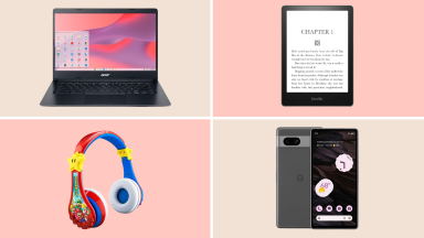 Acer laptop, Kindle Paperwhite, eKids headphones, Google Pixel 7a