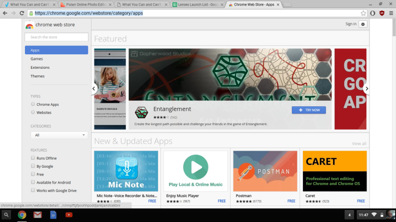 A screenshot of the Chrome Web Store taken by a Chromebook.