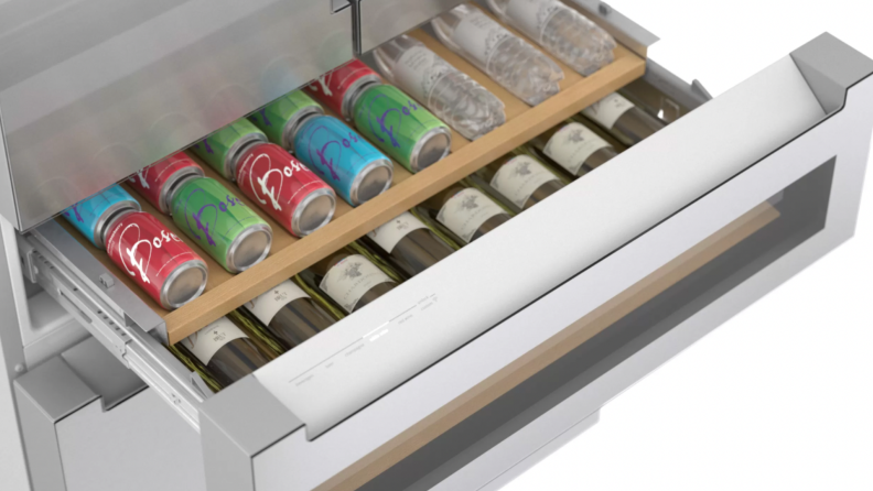 A beverage drawer from a Bosch refrigerator.
