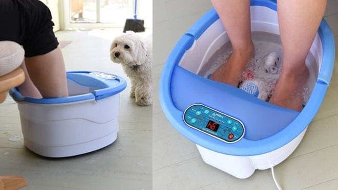 An at-home foot spa treatment.