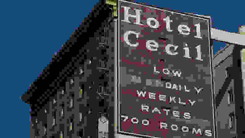 The exterior of the Hotel Cecil, as depicted in "Crime Scene: The Vanishing at the Cecil Hotel."