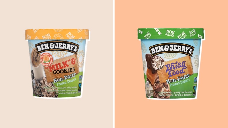 Two pints of dairy free ice cream from Ben & Jerry's side by side.