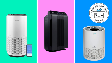 A collage of discounted air purifiers from Amazon.
