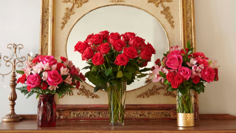 FTD Flowers bouquets arranged on a mantle