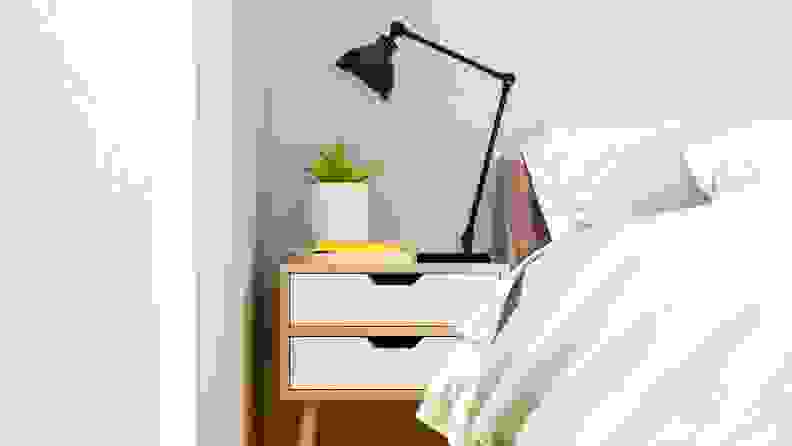 Lamp on bedside table