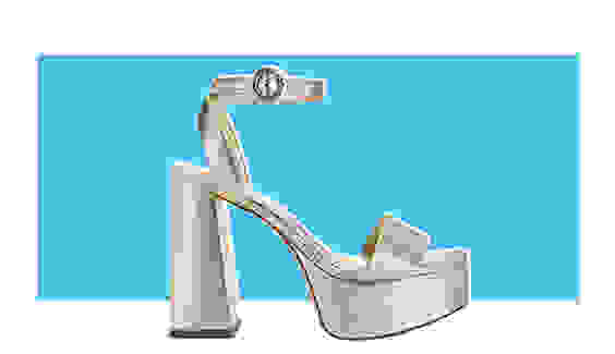 A silver platform heel.