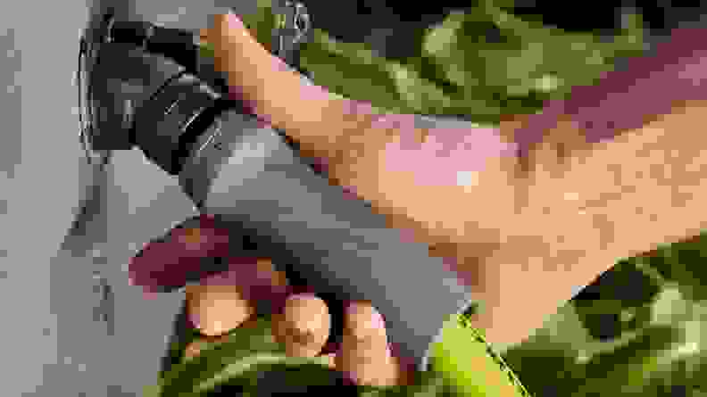 A close up of the comfort grip of the Flexzilla garden hose's comfort grip.