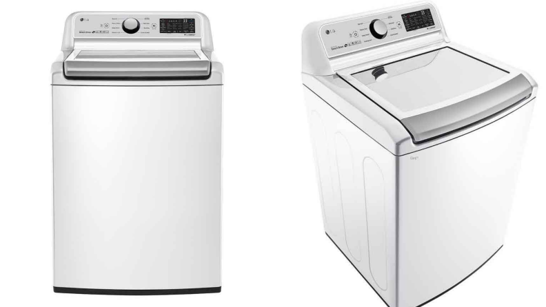 The LG WT7300CW top-load washing machine on a white background.