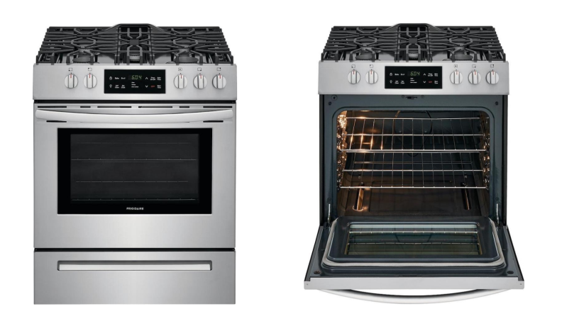 This 30-inch freestanding gas range has a built-in look.