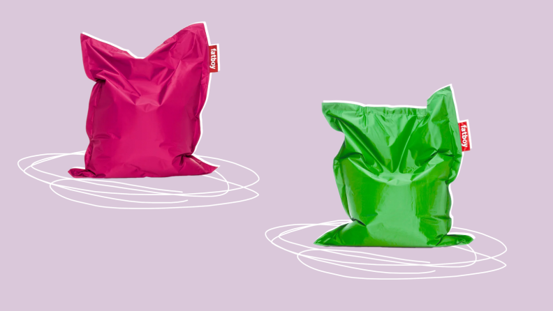 Green and pink nylon beanbags from Fatboy.