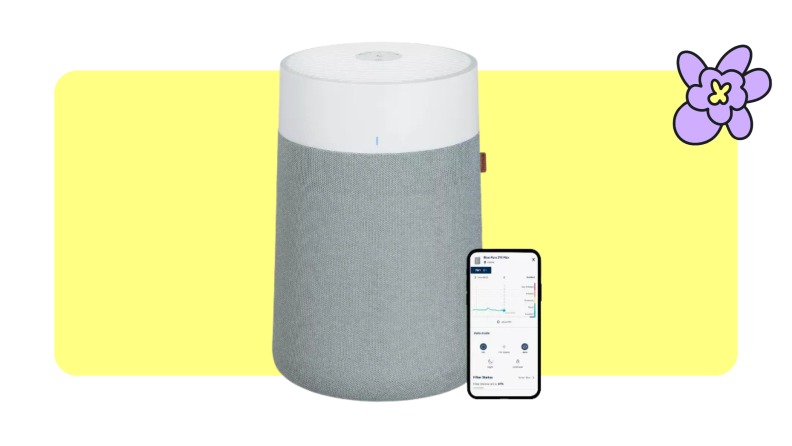 grey and white Blueair Air Purifier with remote