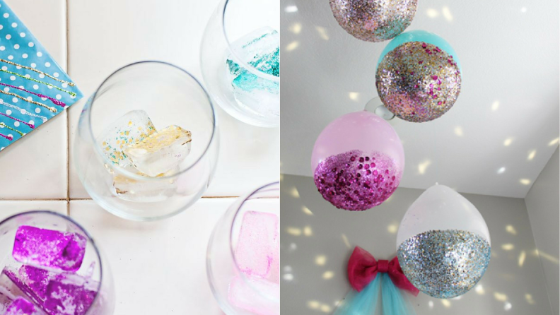Glitter ice cubes and balloons