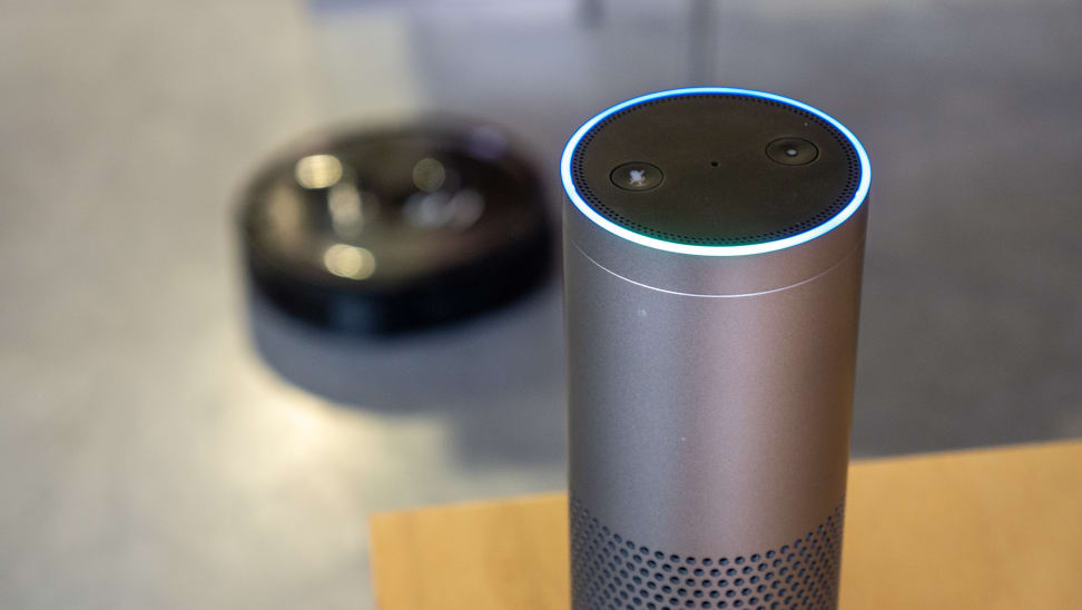 A Roomba interacting with an Amazon Alexa