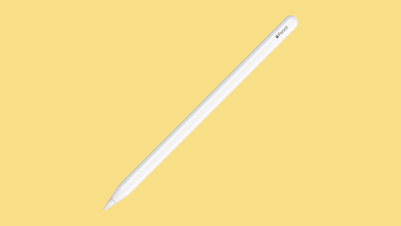An Apple Pencil 2 on a yellow background.