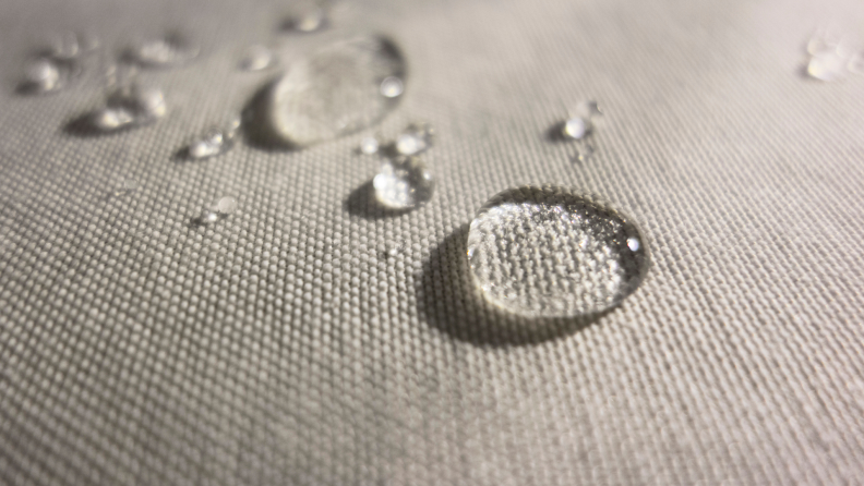 Drops of liquid on a water-resistant fabric