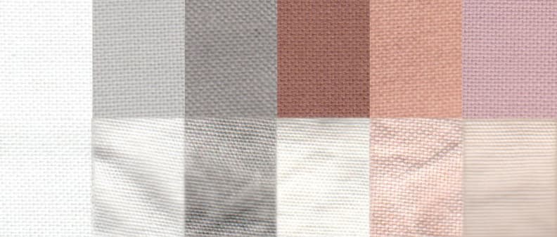 An example of a before and after test stain results using the Normal cycle. From left to right: control, sweat, dirt, blood, cocoa, and red wine.