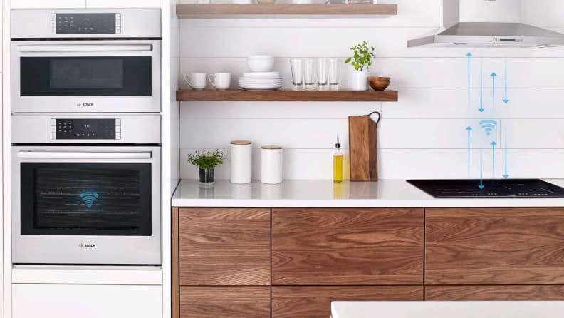 A kitchen with smart functionalities.