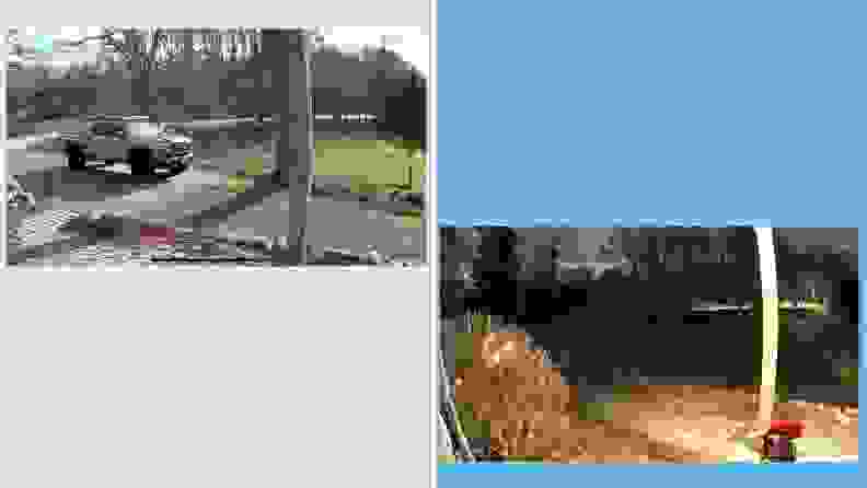 Two screenshots of the camera's surveillance footage in high definition in front of a background.