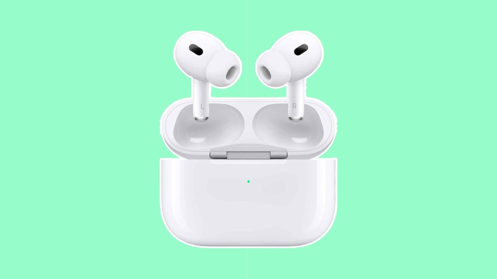 Apple AirPods Pro on a green background