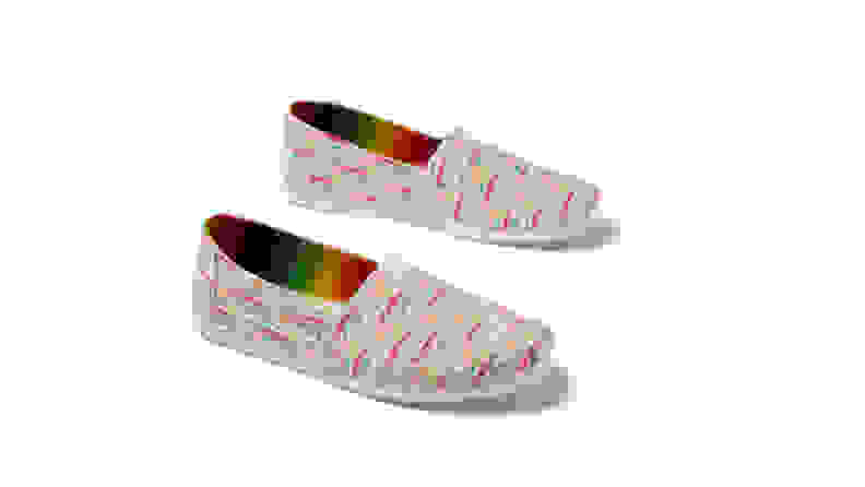 A pair of Toms shoes from the Unity Collection for Pride 2021.