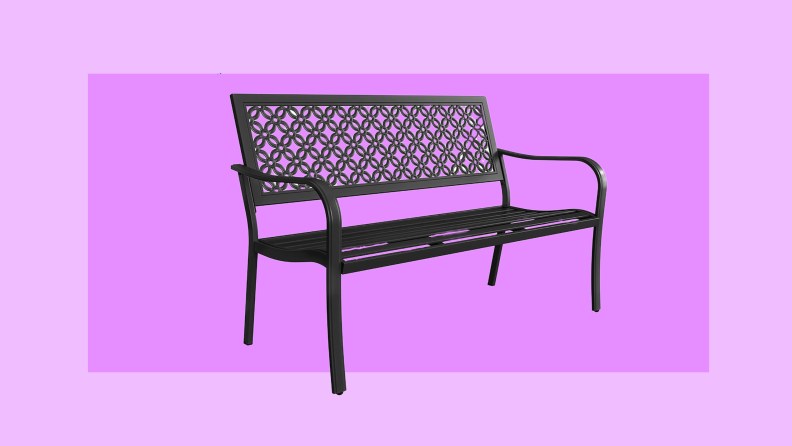 Black iron bench.