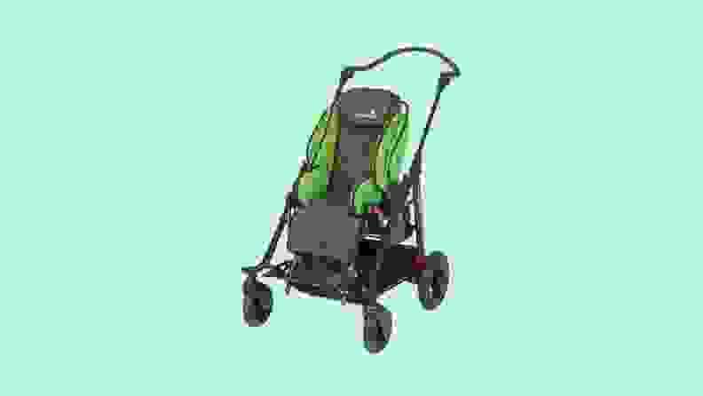 Angled view of the Thomashilfen Easys Advantage Stroller in green and gray.