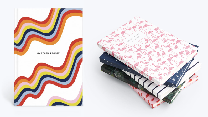 Multiple notebooks with different bright cover designs