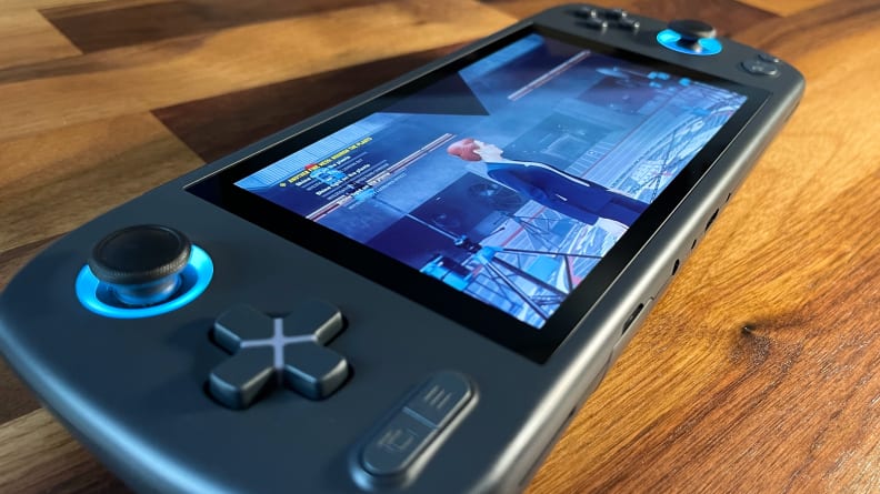 Looking at the screen of a gaming handheld playing Control