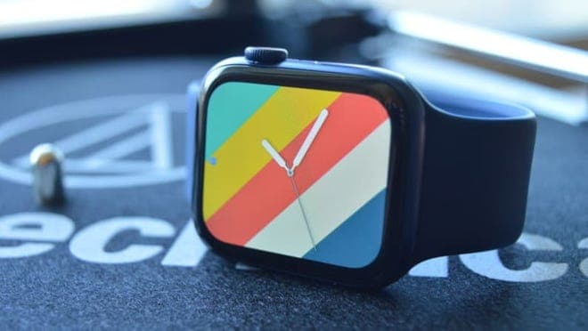 Apple Watch Series 6 sitting upright on turntable