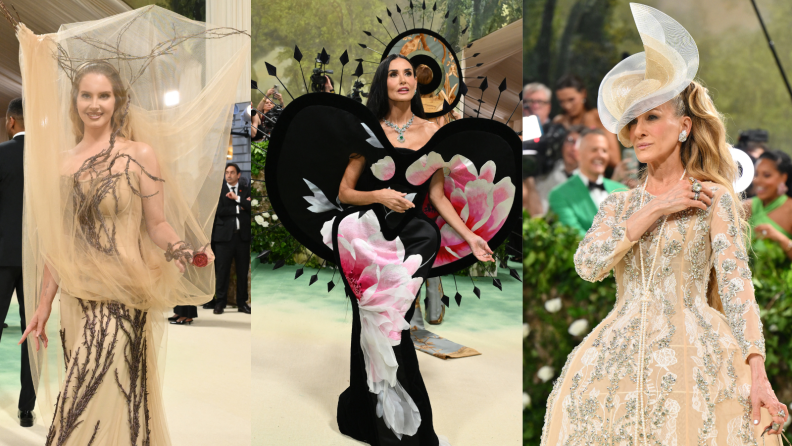 Collage of Lana Del Rey, Demi Moore, and Sarah Jessica Parker at the 2024 Met Gala.