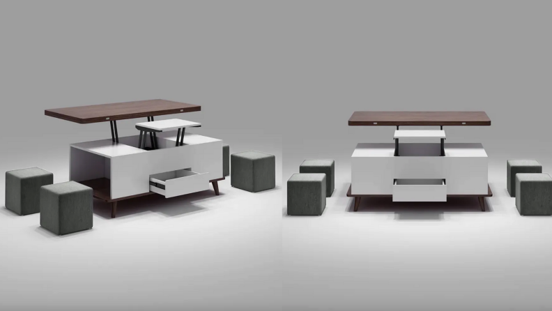 Square coffee table with four cube seats.