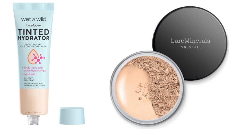 A side-by-side of Wet N Wild Tinted Hydrator & Bare Minerals foundation