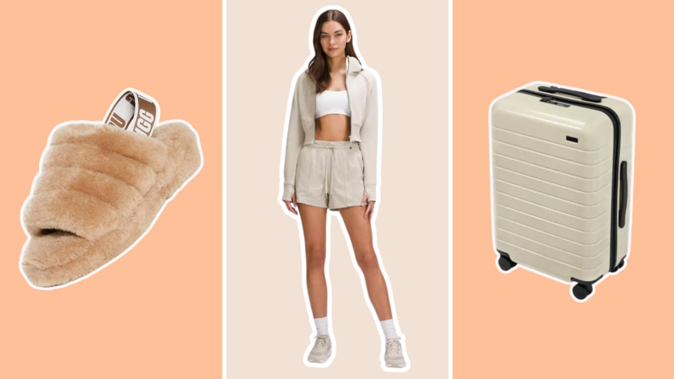 A selection of best gifts for girlfriends including Ugg slippers, lululemon clothing and Away luggage