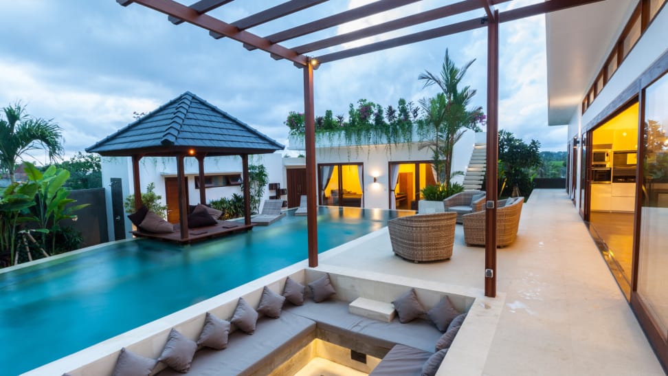 A pool cabana is a peaceful haven at home on hot summer days by the pool.