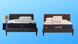 image of dreamcloud bed and nectar bed on blue background