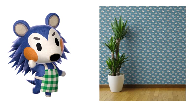 Mabel next to wallpaper