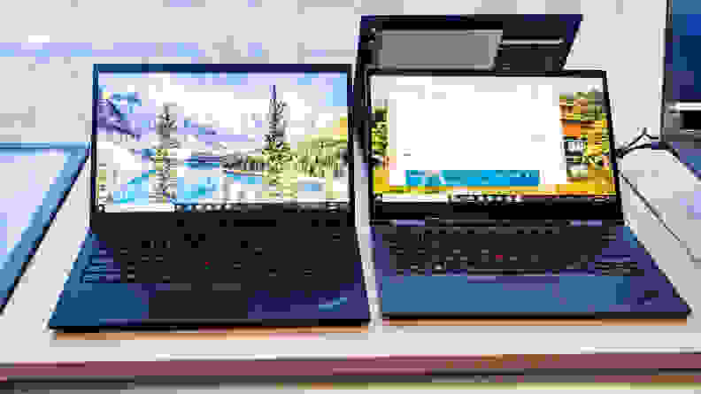 The Lenovo X1 Carbon (left) and X1 Yoga