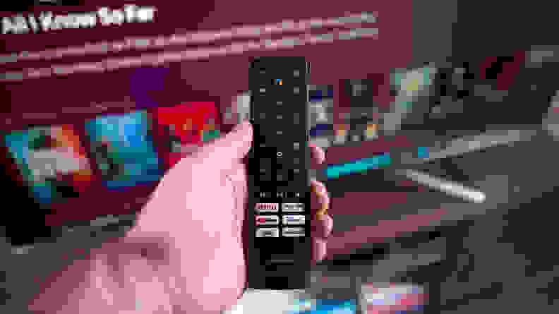A close-up of the Hisense remote control