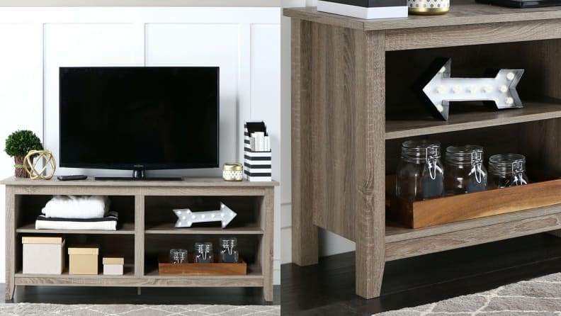 WE Furniture 58” Wood TV Stand Storage Console, Driftwood