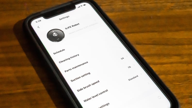 The setting screen of the A10's app