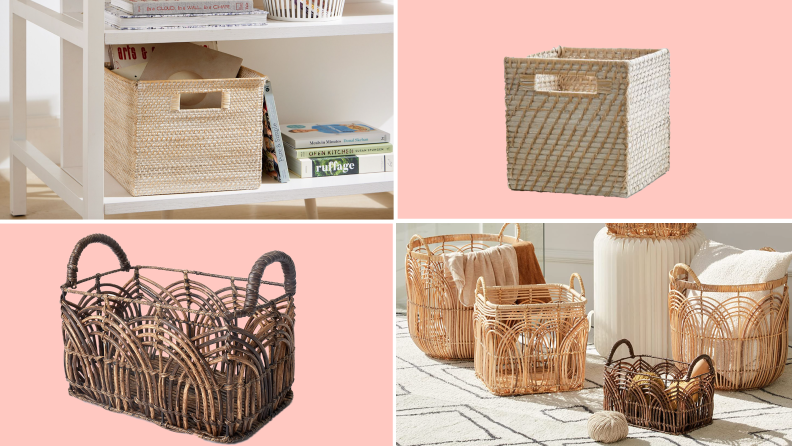 Different style wicker baskets from both La Jolíe Muse and West Elm.