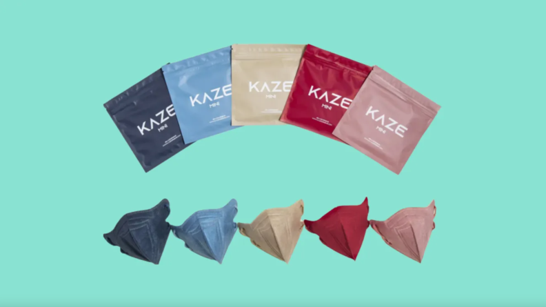 Assorted colorful Kaze disposable face masks.