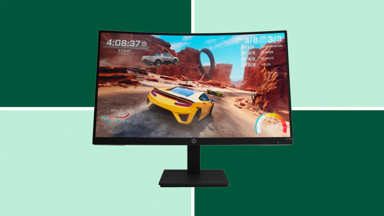 An image of a black gaming monitor with a game screen displayed.