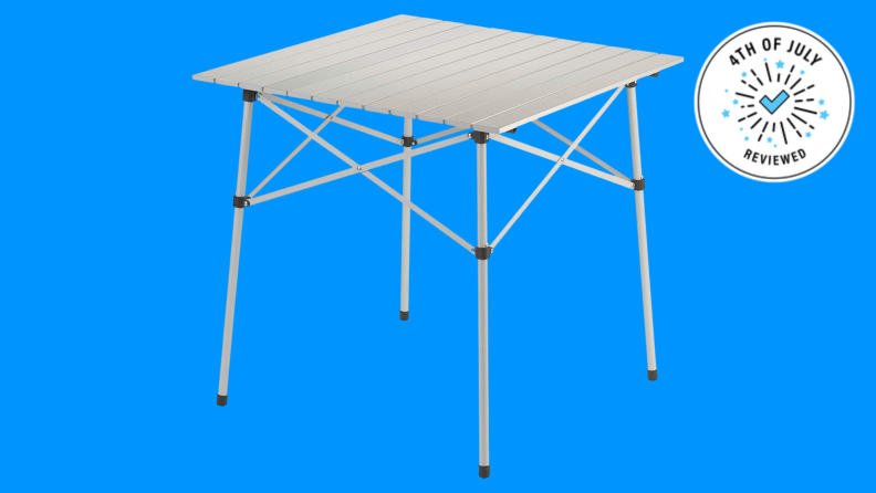 An aluminum folding table.