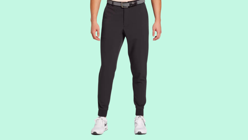 An image of a pair of dark gray golf joggers.