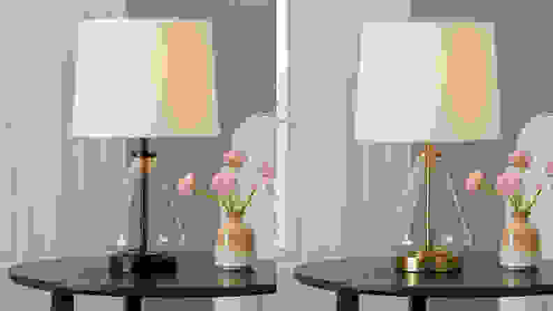 These affordable table lamps come in two finishes.
