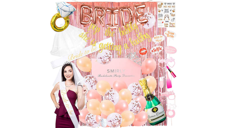 bride with bachelorette party supplies