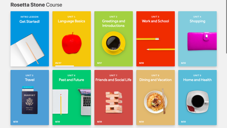 Your Rosetta Stone course will be broken up into a variety of sections.