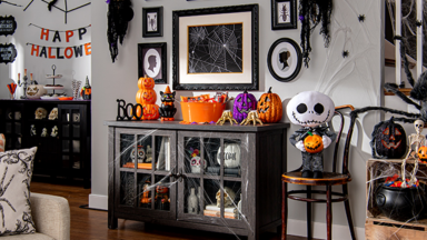 Halloween decor from Walmart in a living room