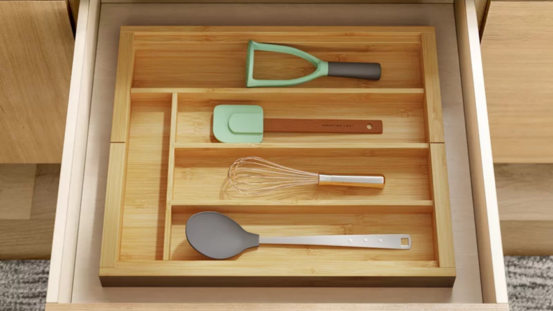 Kitchen utensils in a drawer organizer